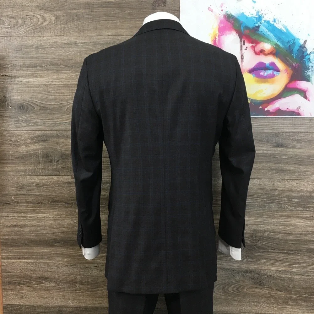 Mens BESPOKE Suit 2‎ Piece Jacket Pants Blazer Sport Coat Size 44L Wool Classic